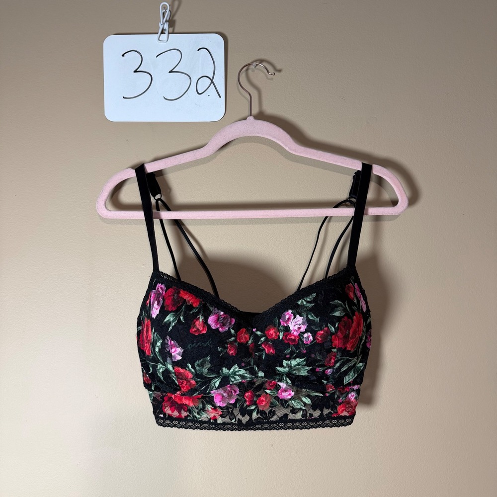 Victoria's Secret PINK Lace Push Up Bralette Floral Black Red S-DD 11226970722